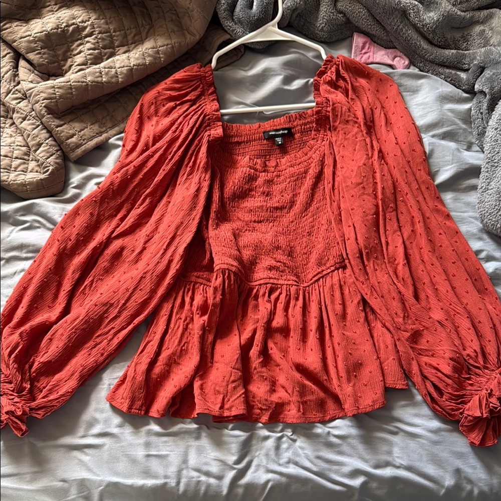 Women's Red Smocked Top